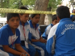 Niños chichimecas Jonaz con su maestro de Misión de Chichimecas, San Luis de la Paz Guanajauto durante  el XVIII Encuentro Nacional de Juegos Autoctónos y deportivos realizados en la Ciudad de San Luis Potosí, 18 de Julio 2015.